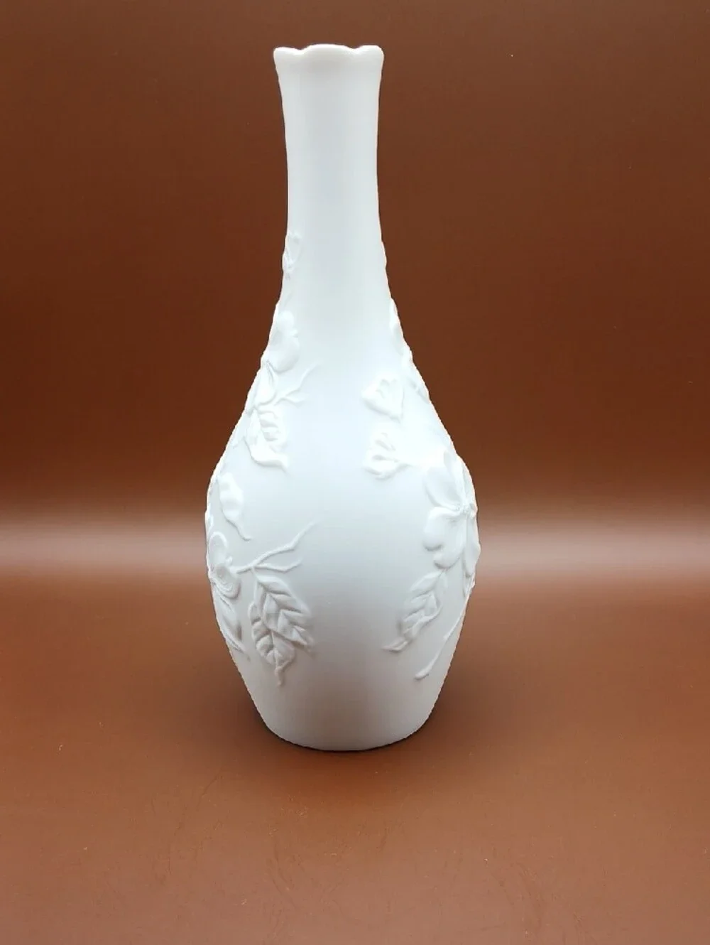 Kaiser W. Germany Matte Bisque White #654 Floral Porcelain Bud Vase 7.75
